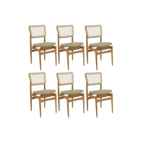 Cadeiras Cozinha Stela 1cmm013ca Premium Madeira Maciça Kit 6 Un Carvalho/boucle Bege/tela Bege