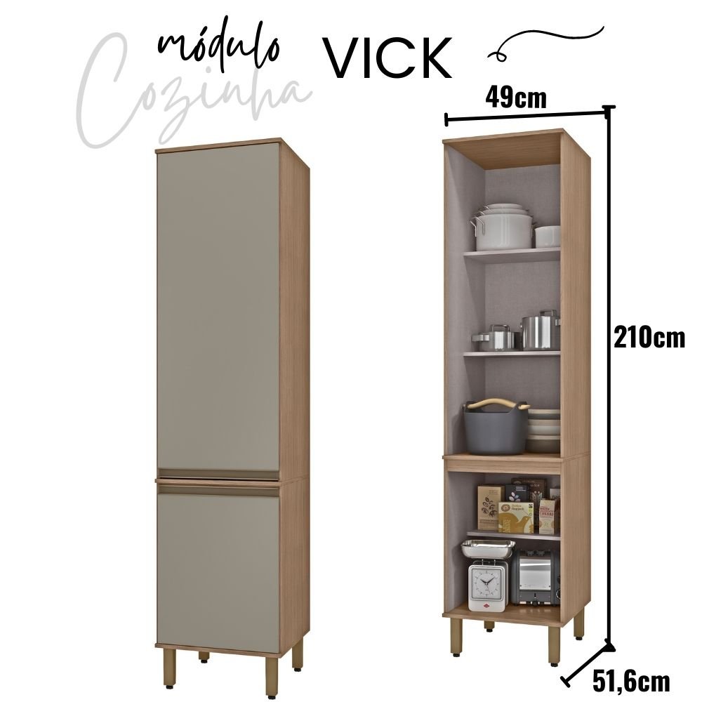 Cozinha Completa Modulada de Canto com Tampo Vick 9 Peças Havana Taupe - 4