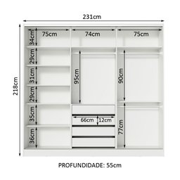 Guarda-roupa Casal 100% Mdf Madesa Royale 3 Portas de Correr com Espelho - 8