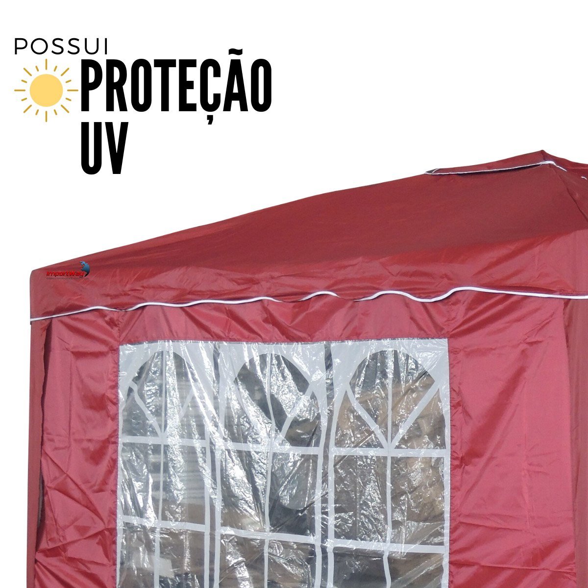 Tenda Gazebo Articulada 3x3 m com 2 Paredes Bordo Alumínio Barraca Praia Camping Sanfonada Bolsa Imp - 3