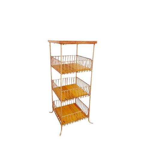 Fruteira de Pé Chã Ferro Artesanal Cozinha Ouro Rose Gold Cestos Decoração com Prateleira