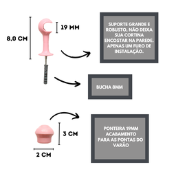 Kit Varão para Cortina 3,0 Metros 19mm Rosa - 2