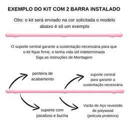 Kit Varão para Cortina 3,0 Metros 19mm Rosa - 4