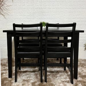 Conjunto Fixo Mesa 120x80 com 4 Cadeiras Estofadas Premium Cor:preto