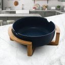 Ver imagem 2 de Saladeira De Porcelana Com Suporte Em Bambu 26X22 X11Cm