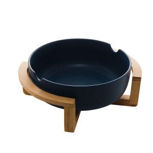 Saladeira De Porcelana Com Suporte Em Bambu 26X22 X11Cm