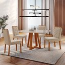 Ver imagem 1 de Conjunto Sala de Jantar Mesa Floripa Madeira Maciça 140x80cm Tampo Retângular Vidro Off White com 4