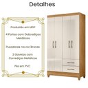 Ver imagem 3 de Guarda Roupa Solteiro Chile 4 Portas Freijó Off White Moval