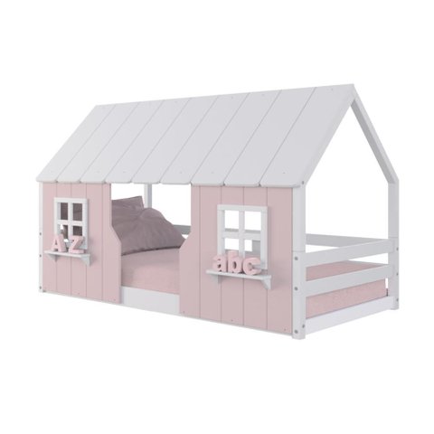 Cama Montessoriano Casinha Encantada Madeira Maciça Rosa/Branco | Housin