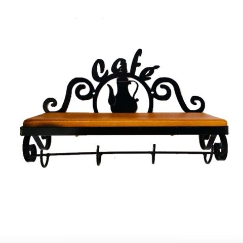 Prateleira Madeira Ferro Café Quatro Gancho Rústica Cozinha