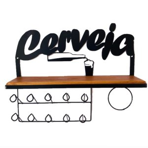 Prateleira Porta Copos Cerveja Ferro E Madeira Parede