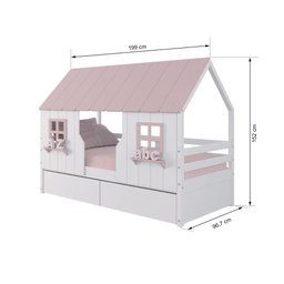 Cama Casinha Encantada com 02 Gavetas Madeira Maciça Branco/ Rosa Housin - 3