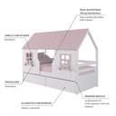 Ver imagem 4 de Cama Casinha Encantada com 02 Gavetas Madeira Maciça Branco/ Rosa Housin