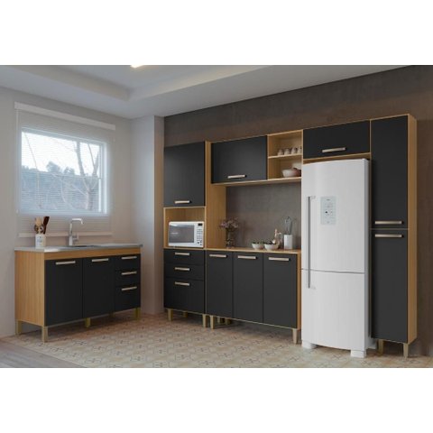 Kit Cozinha Antonella 3 Peças com Balcão sem Tampo Compacto e Funcional