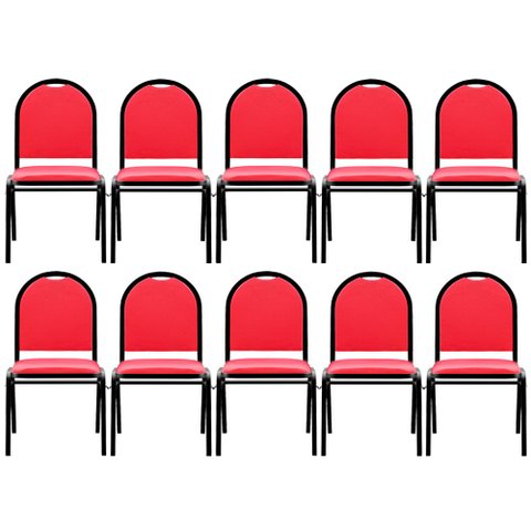 Kit 10 Cadeiras Hoteleiras Auditório Empilhável Sintético M23 Vermelho - Mpozenato