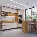 Ver imagem 1 de Cozinha Modulada Completa 6 Peças com Pés Tampo Bancada e Torre Quente Organic Marrom/Nature/Sand