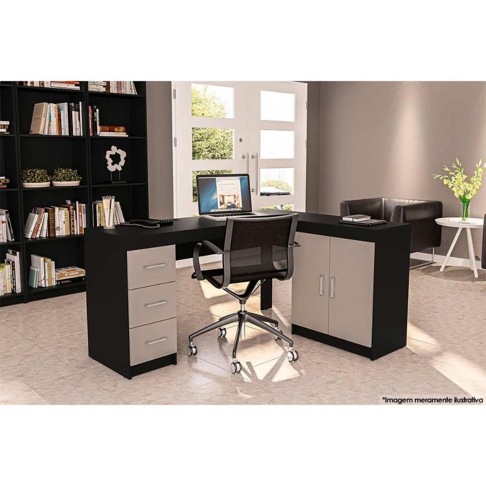 Mesa Canto P/escritório Canto Espanha C/ 2 Portas e 3 Gavetas Branco - Politorno - 4