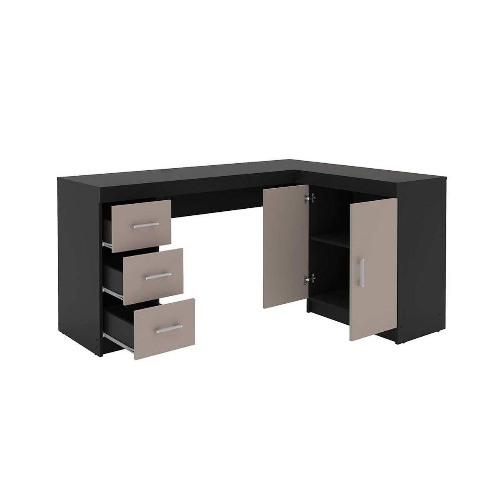 Mesa Canto P/escritório Canto Espanha C/ 2 Portas e 3 Gavetas Branco - Politorno - 3