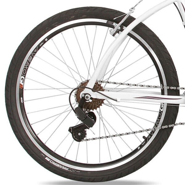 Bicicleta Passeio Aro 26 Alumínio 21V Suspensão Sunset Mormaii Cestinha de Vime - Branco e Violeta - 2
