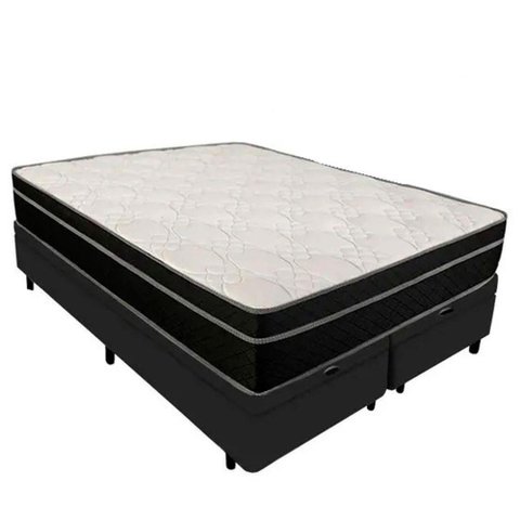 Cama Box Baú Queen 158 Bipartido Tecido Preto com Colchão Paris Molas Preto 26x158x198