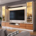 Ver imagem 1 de Estante Home Noble 270cm para Tv até 75 Polegadas com 2 Cristaleiras, Portas Reflecta e Led