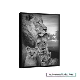 Quadro Família De Leões Preto E Branco 122x92cm Com Moldura - 2