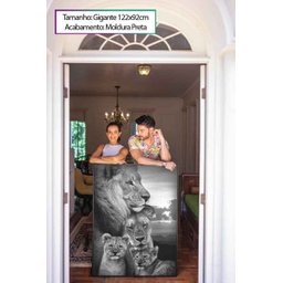 Quadro Família De Leões Preto E Branco 122x92cm Com Moldura - 4