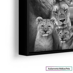 Quadro Família De Leões Preto E Branco 122x92cm Com Moldura - 3