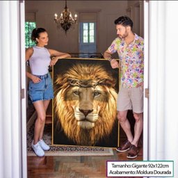 Quadro Leão De Judá 122x92 Cm Com Moldura Dourada - 4