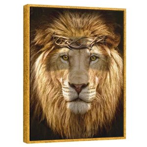 Quadro Leão De Judá 122x92 Cm Com Moldura Dourada
