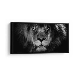 Quadro O Olhar Do Leão Preto E Branco 100x50 Cm | Moldura Preta - 1