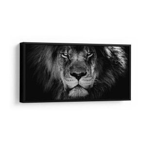 Quadro O Olhar Do Leão Preto E Branco 100x50 Cm | Moldura Preta