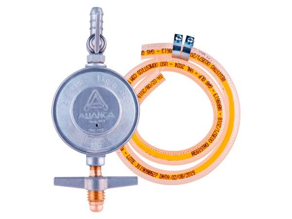 KIT REGULADOR REGISTRO ALIANÇA 1 KG/H+MANGUEIRA+ABRAÇADEIRAS - 1