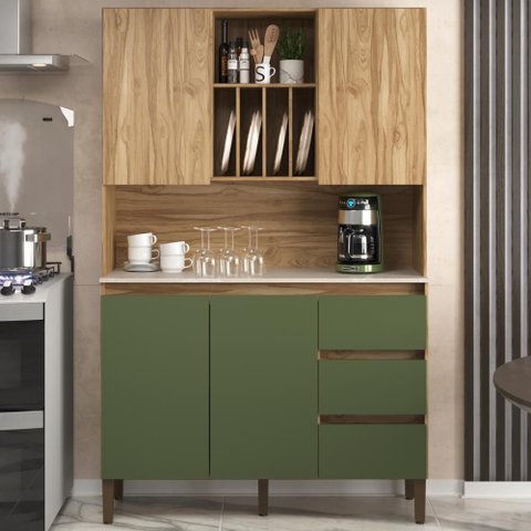 Armário Kit Cozinha Compacta  4 Portas 3 Gavetas Ac4430 120cm Carvalho Oak/Arbo/Petra - Decibal