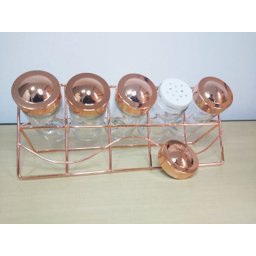 Porta Temperos Especiarias Condimentos Com 5 Frascos Vidro e Suporte Rose Gold - 3