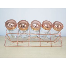 Porta Temperos Especiarias Condimentos Com 5 Frascos Vidro e Suporte Rose Gold - 4