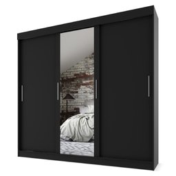 Guarda Roupas Casal com Espelho 3 Portas de Correr 2 Gavetas França Preto - 7