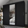 Guarda Roupas Casal com Espelho 3 Portas de Correr 2 Gavetas França Preto - 8
