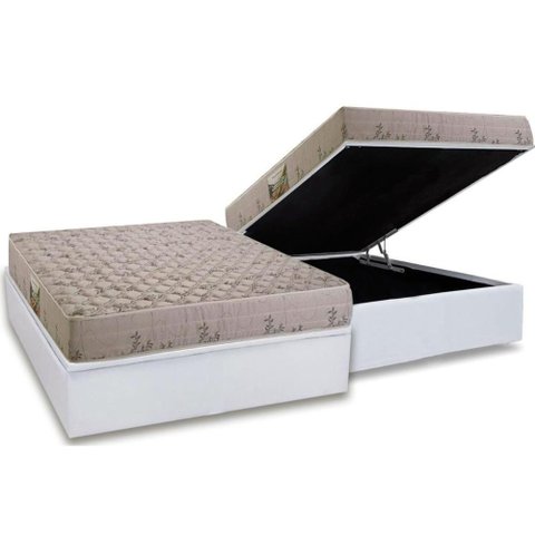 Cama Box Baú Casal: Colchão Espuma D33 Herval Cannes + Base Crc Courano White(138x188)