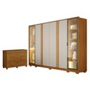 Ver imagem 1 de Guarda Roupa Casal Prime 6 Portas com Led Off White com Cômoda San Marino 8 Gavetas Cinamomo –