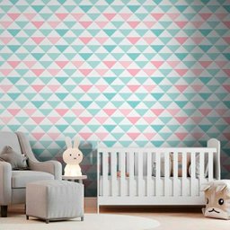 Papel de Parede Geométrico - Rosa e Verde - 3600 - 2