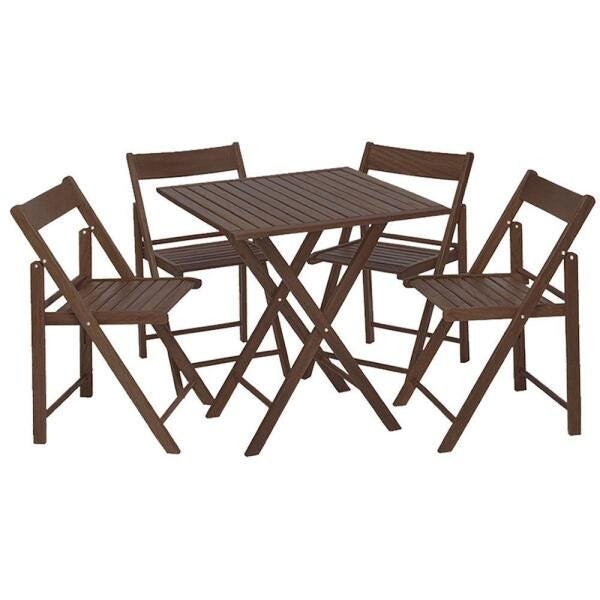 Conjunto de Mesa Dobrável de Madeira com 4 Cadeiras Dobráveis para Bar e Restaurante Imbuia Uneflexo - 4