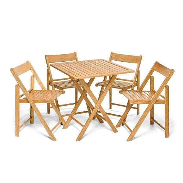 Jogo de Mesa de Madeira com 4 Cadeiras Dobráveis Natural Uneflexo - 1