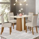 Ver imagem 1 de Conjunto Sala de Jantar Layla Pro 4 Lugares Tampo MDF Cadeiras Estofadas Off White 120cm Casa 812