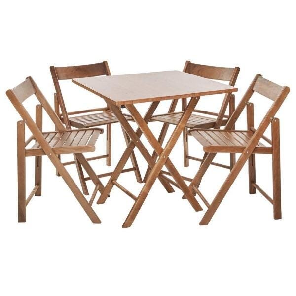 Conjunto de Mesa de Madeira com 4 Cadeiras Dobráveis Castanho Uneclassic - 1