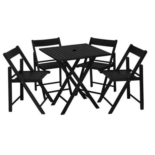 Conjunto de Mesa de Madeira com 4 Cadeiras Dobráveis Preto Com Furo Para Ombrelone UneFlexo - 1