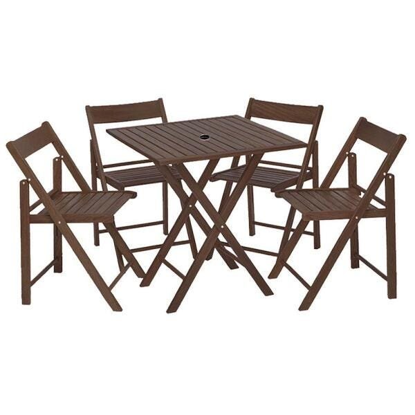 Conjunto de Mesa Dobrável de Madeira com 4 Cadeiras Dobráveis para Bar e Restaurante Imbuia com Furo - 1