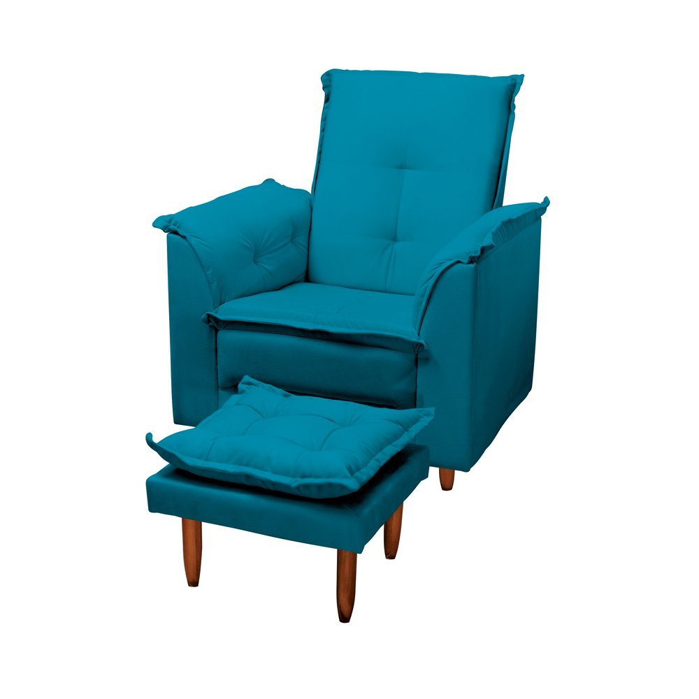 Poltrona Relaxante para Idosos Luna com Puff Suede Azul Tiffany Liso Tana Decor Newbelle Decor - 4