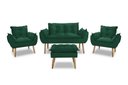 Ver imagem 2 de Kit Namoradeira Sofá Opala + 2 Poltronas Cadeira Opala + 1 puff:verde