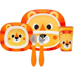 Kit Refeição Infantil 3 Peças Prato com Divisória, Bowl, Copo e Kit Talher Inox Bubazoo, Buba (leão)